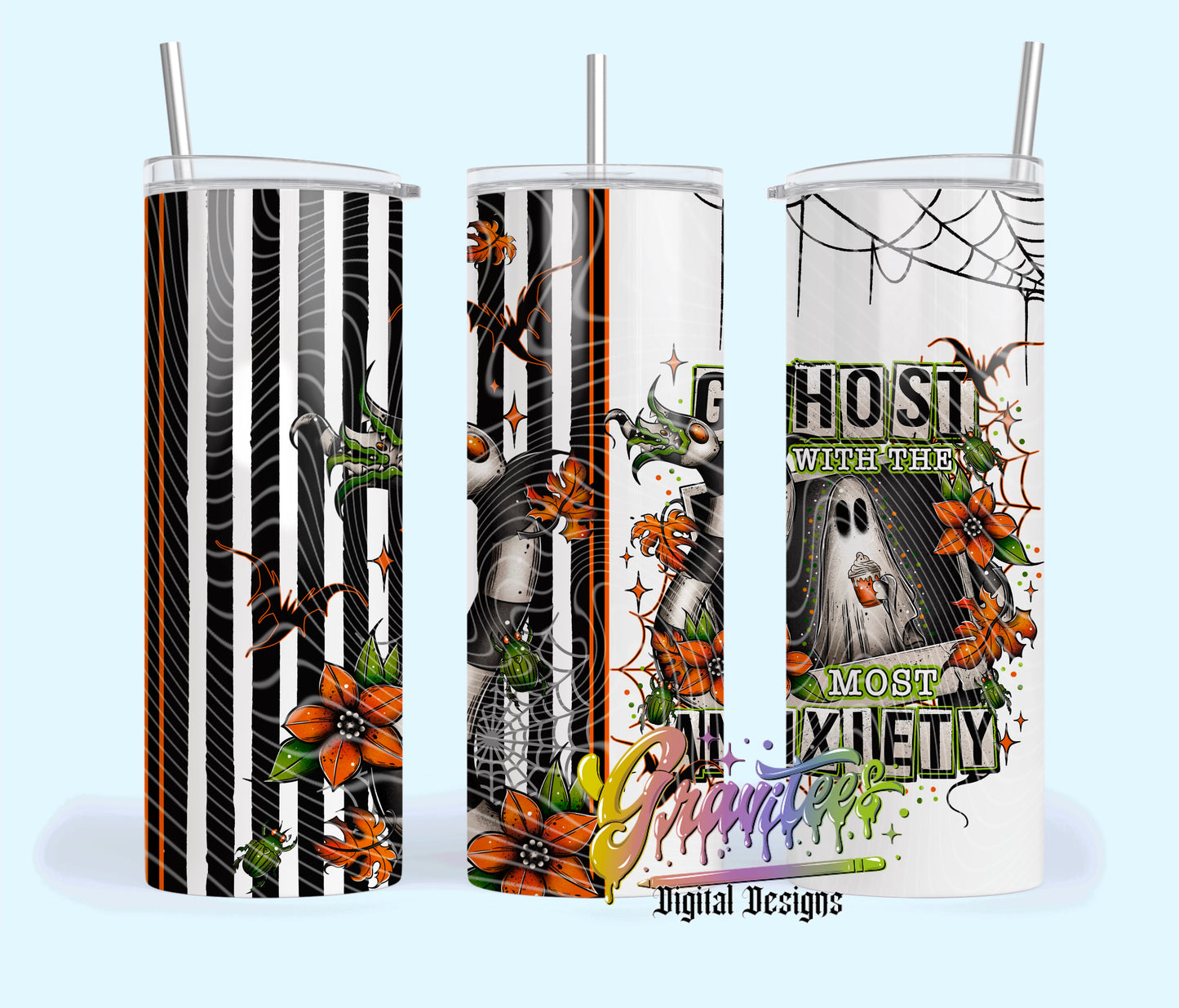 Anxiety Ghost 20oz Tumbler Template Design PNG, Fall  Design for UVDTF or Sublimation Printing PNG Only!