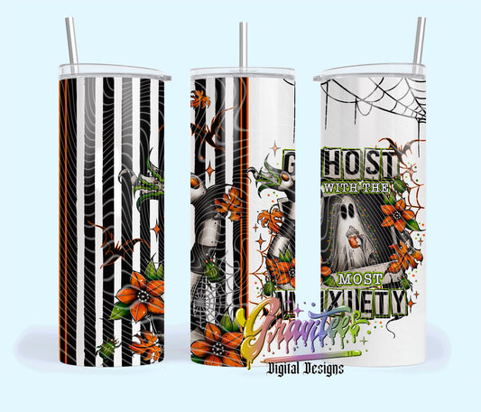 Anxiety Ghost 20oz Tumbler Template Design PNG, Fall  Design for UVDTF or Sublimation Printing PNG Only!