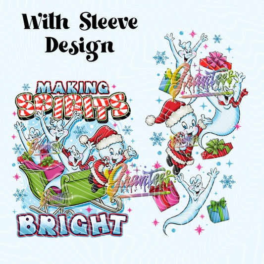 Making Spirits Bright Christmas  with Sleeve Design, Christmas Design for DTF or Sublimation Shirt Printing, PNG Only!