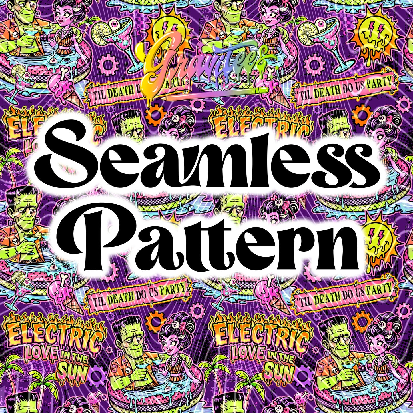 Electric Summer Seamless Design Png for UVDTF or Sublimation Printing, PNG Only!