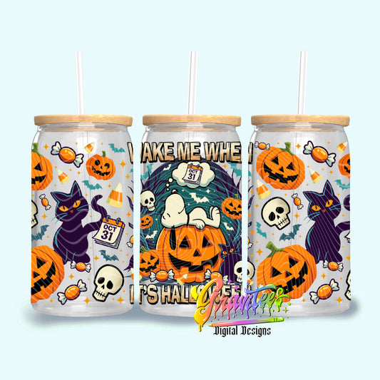 Wake Me When It’s Halloween 16oz Tumbler Template  Png for UVDTF or Sublimation Printing, PNG Only!