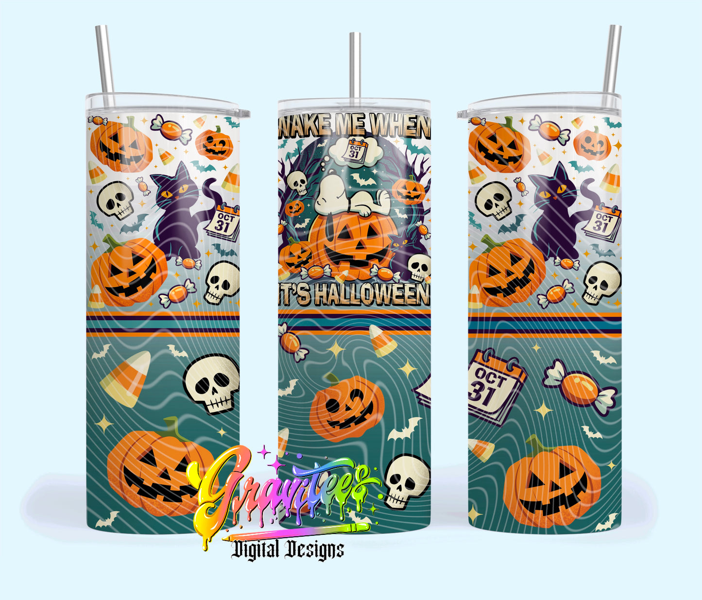 Wake Me When It’s Halloween 20oz Tumbler Template  Png for UVDTF or Sublimation Printing, PNG Only!