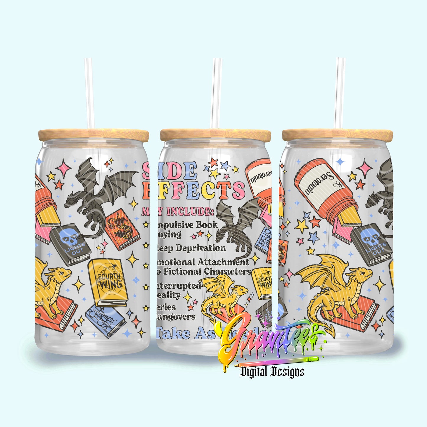 Book Side Effects 16oz Tumbler Template  Png for UVDTF or Sublimation Printing, PNG Only!
