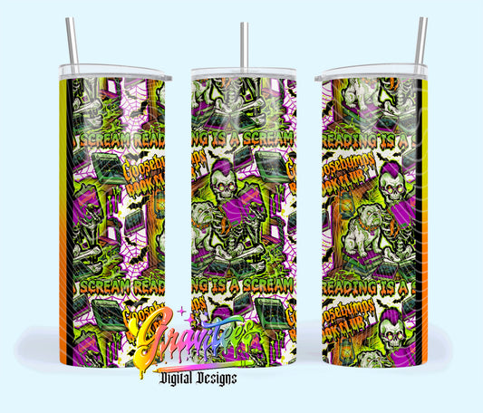 Scary Book Club Pattern 20oz Tumbler Template  Png for UVDTF or Sublimation Printing, PNG Only!