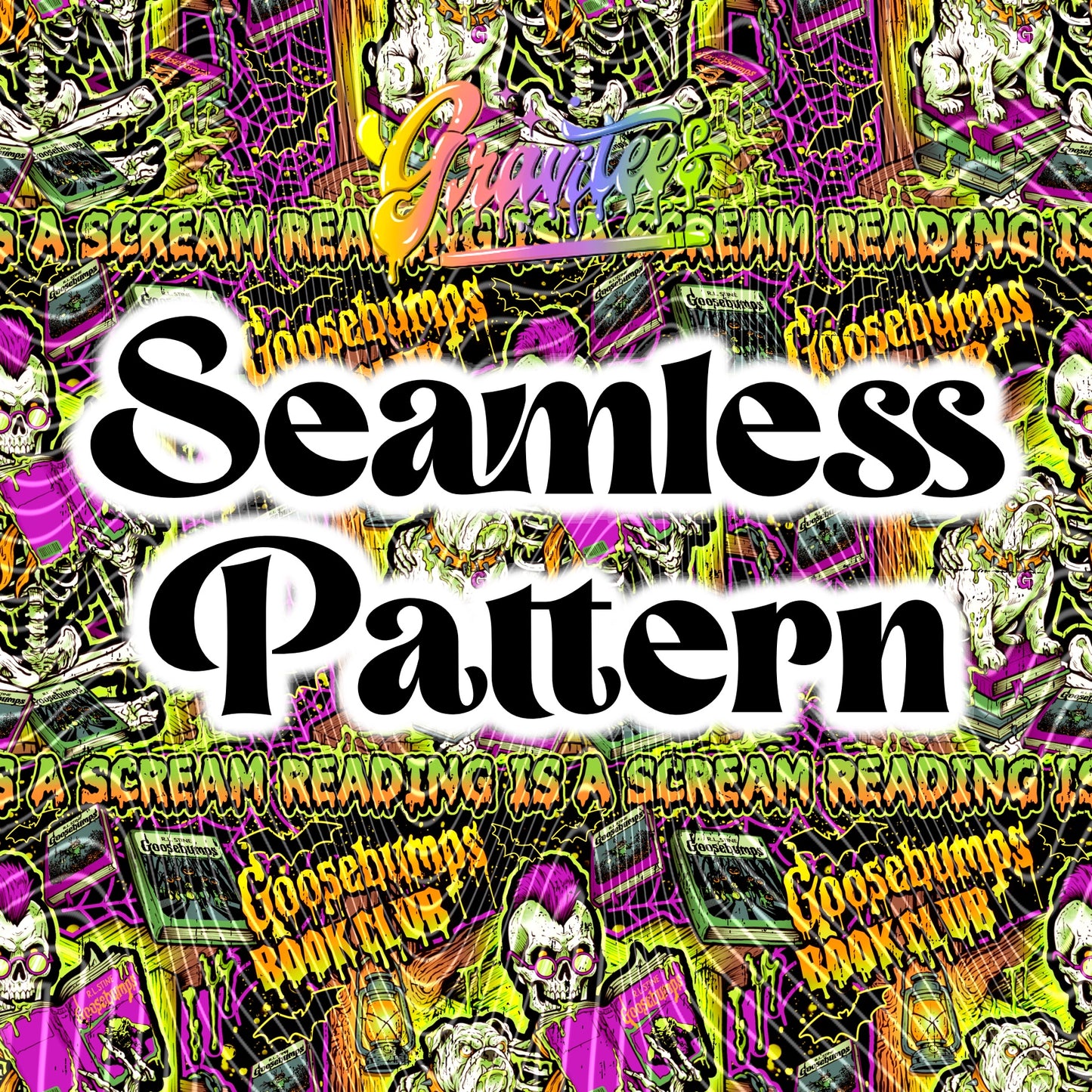 Scary Book Club Seamless Design Png for UVDTF or Sublimation Printing, PNG Only!