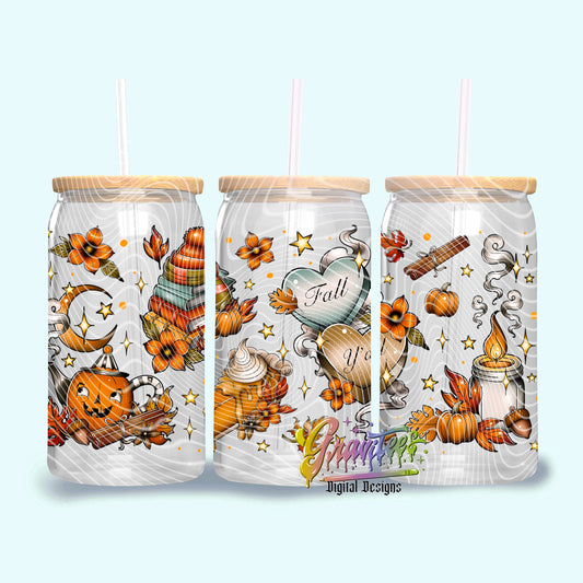 Fall Y’all 16oz Tumbler Template Design PNG, Fall  Design for UVDTF or Sublimation Printing PNG Only!