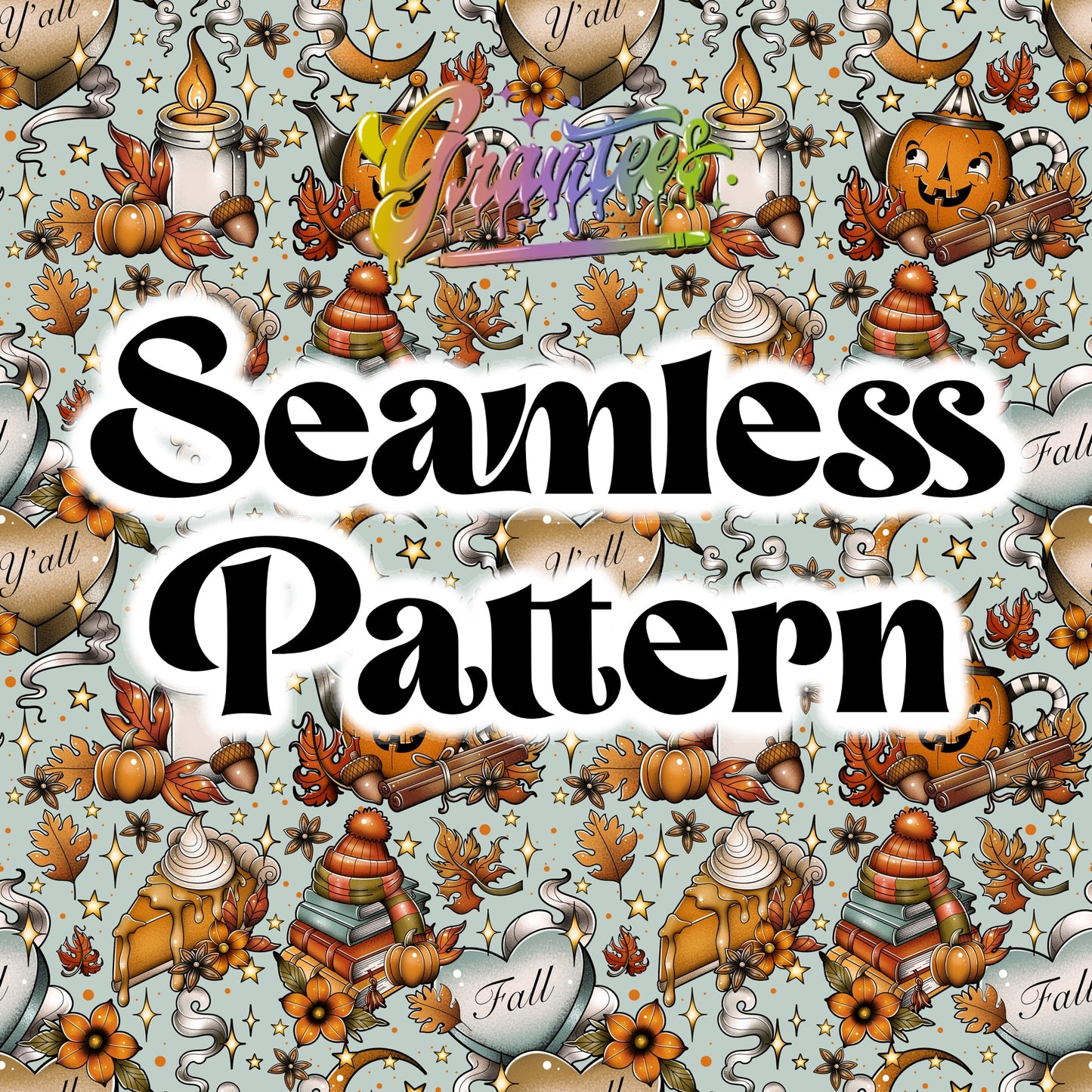 Fall y’all Seamless Design PNG, Fall Design for DTF or Shirt Printing PNG Only