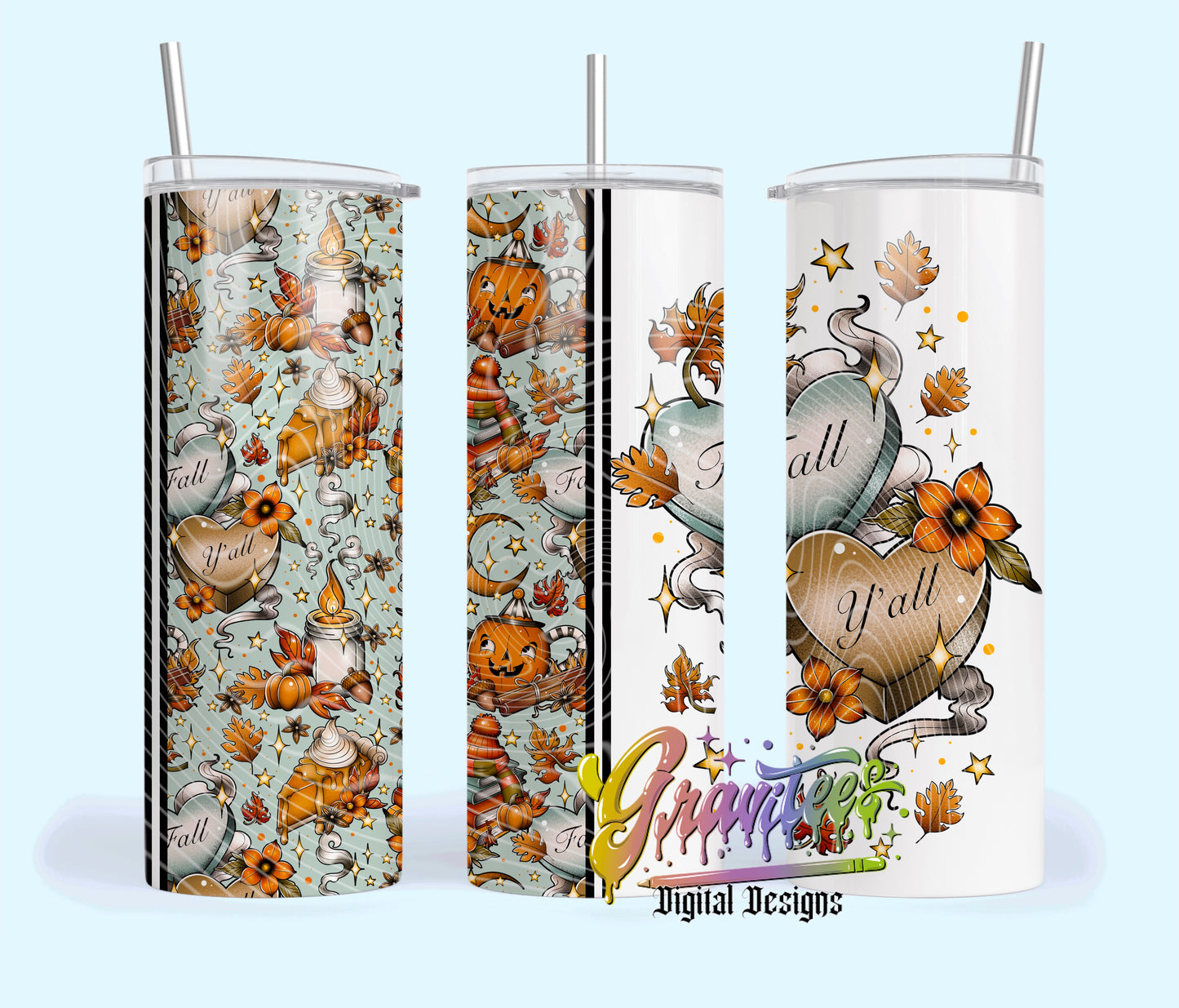 Fall Y’all 20 oz Tumbler Design for UVDTF or Sublimation Printing PNG Only!