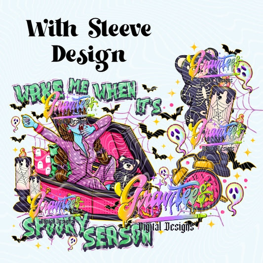 Wake Me When It’s Spooky Season With Sleeve  Design Png for DTF or Shirt Printing, PNG Only!
