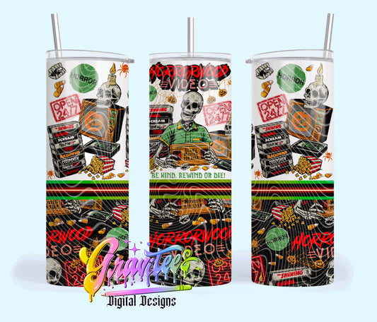 HORRORWOOD VIDEO 20oz Tumbler Template Design PNG,  for UVDTF or Sublimation Printing PNG Only!!