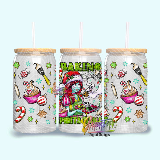 Baking Spirits Bright 16oz Tumbler Template Design PNG, Nightmare Christmas Design for UVDTF or Sublimation Printing PNG Only!