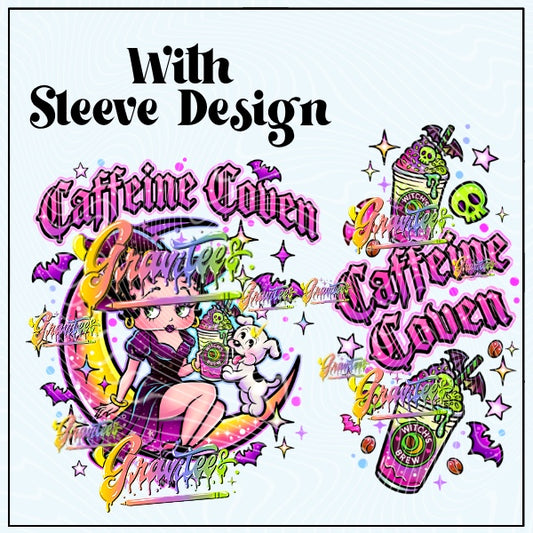 Caffeine Coven With Sleeve Design  Png for DTF or Shirt Printing, PNG Only!
