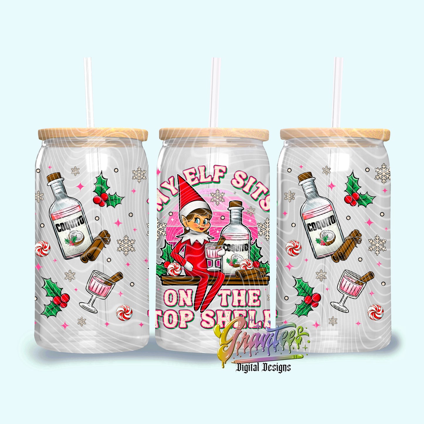 Female Elf Coquito Christmas 16oz Tumbler Template Design PNG, Christmas Design for UVDTF or Sublimation Printing PNG Only!