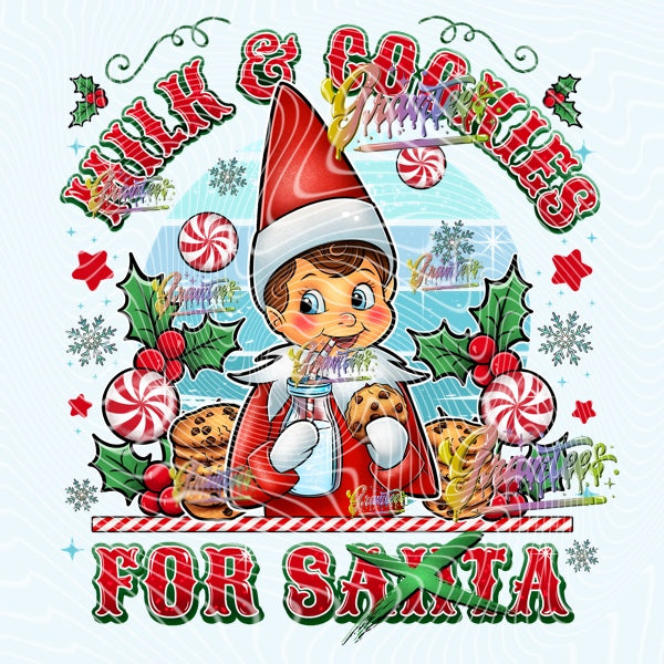 Male Elf Milk & Cookies Christmas Design for DTF or Sublimation Shirt Printing, PNG Only