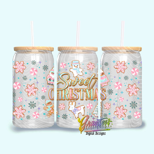 Sweet Christmas 16oz Tumbler Template Design PNG, Christmas Design for UVDTF or Sublimation Printing PNG Only!