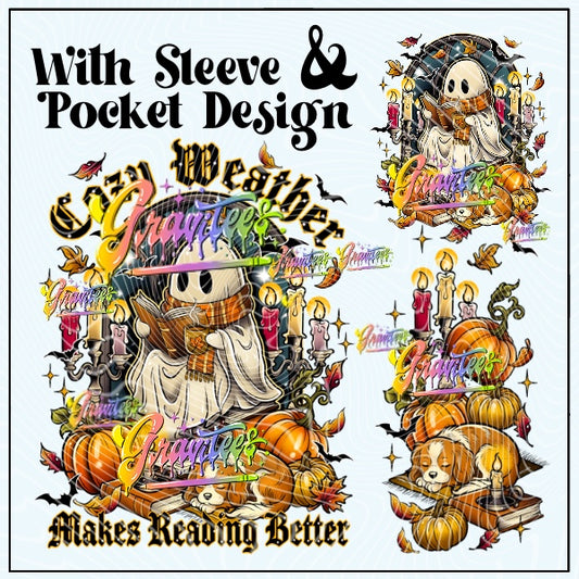 Cozy Books with Sleeve & Pocket Design Png for DTF or Shirt Printing, PNG Only!