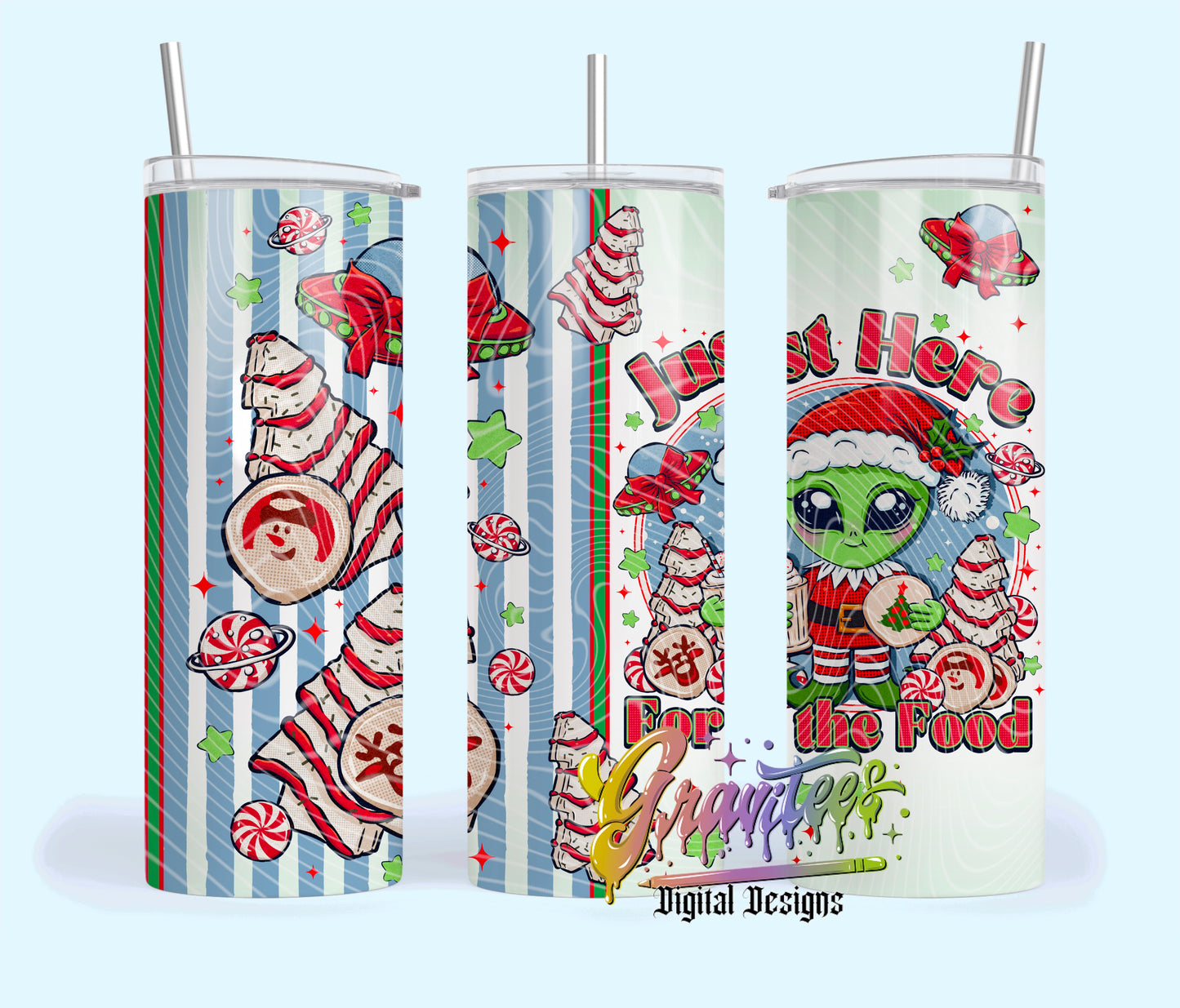 Alien Christmas Food 20oz Tumbler Template Design PNG, Cookie Christmas Design for UVDTF or Sublimation Printing PNG Only!