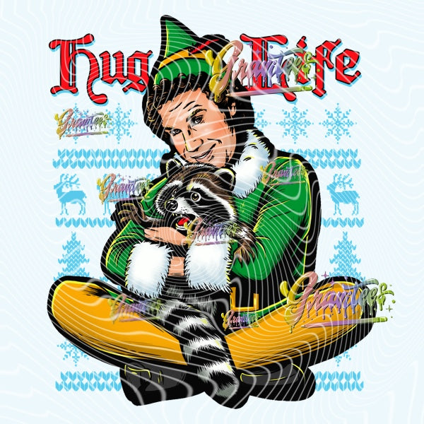 Hug Life Christmas Design for DTF or Sublimation Shirt Printing, PNG Only