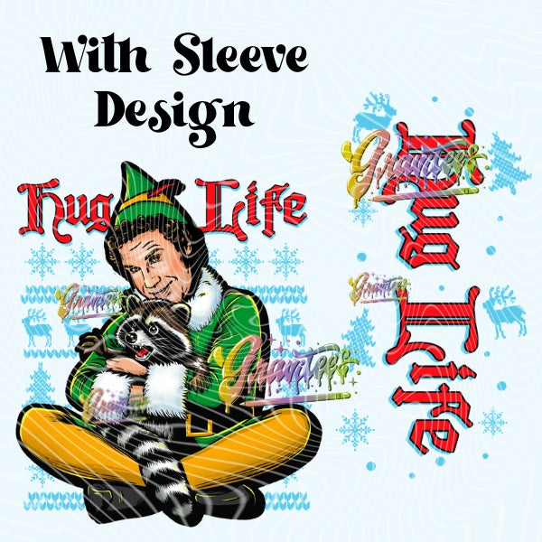 Hug Life Christmas With Sleeve Design for DTF or Sublimation Shirt Printing, PNG Only