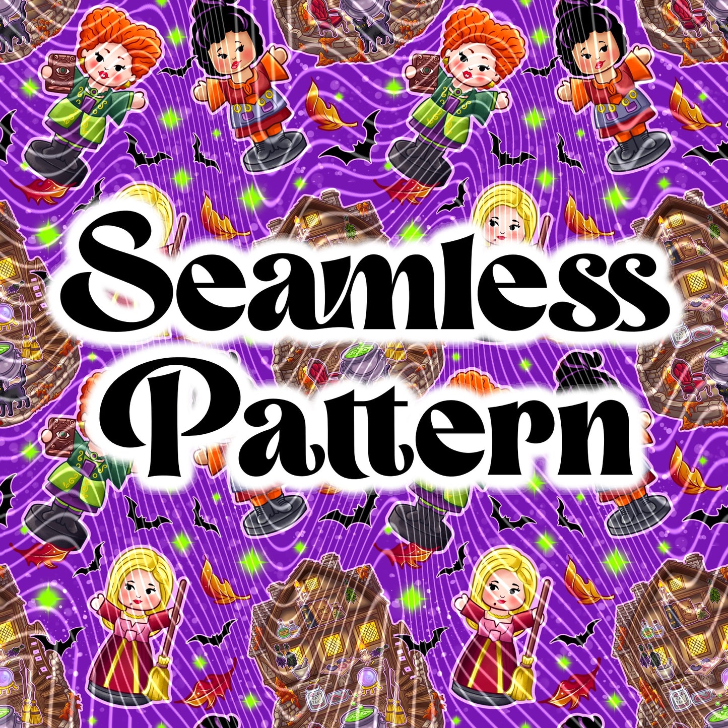Pocket Witches with House Seamless Design Png for UVDTF or Sublimation Printing, PNG Only!