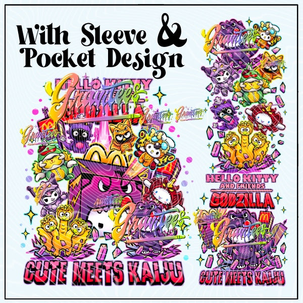 Cute Meets Dinosaur Monster With Sleeve & Pocket Png for DTF or Shirt Printing, PNG Only!