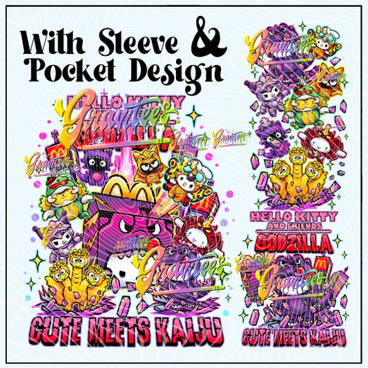 Cute Meets Dinosaur Monster With Sleeve & Pocket Png for DTF or Shirt Printing, PNG Only!