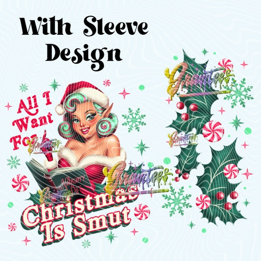 Smut Elf Christmas Design (3 Skintones) with Sleeve Design for DTF or Sublimation Shirt Printing, PNG Only