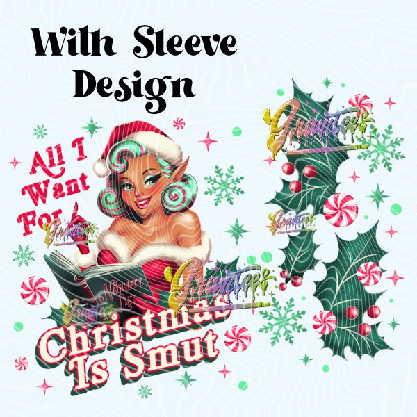 Smut Elf Christmas Design (3 Skintones) with Sleeve Design for DTF or Sublimation Shirt Printing, PNG Only