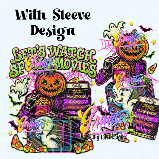 Let’s Watch Spooky Movies with Sleeve Design Png for DTF or Shirt Printing, PNG Only!