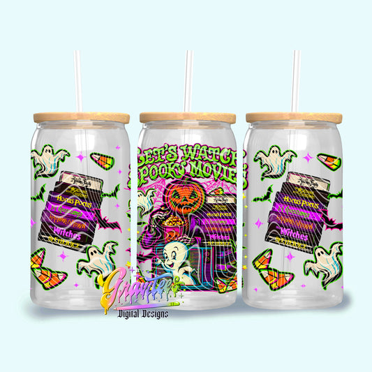 Let’s Watch Spooky Movies Design 16oz Tumbler Template Design PNG,  for UVDTF or Sublimation Printing PNG Only!!
