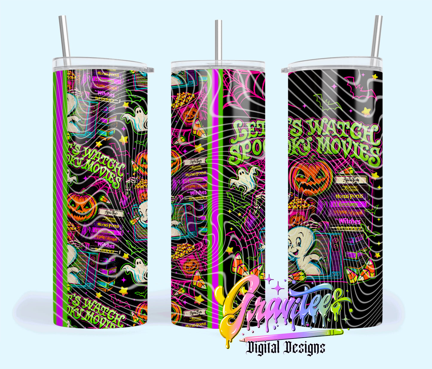 Let’s Watch Spooky Movies Design 20oz Tumbler Template Design PNG,  for UVDTF or Sublimation Printing PNG Only!!
