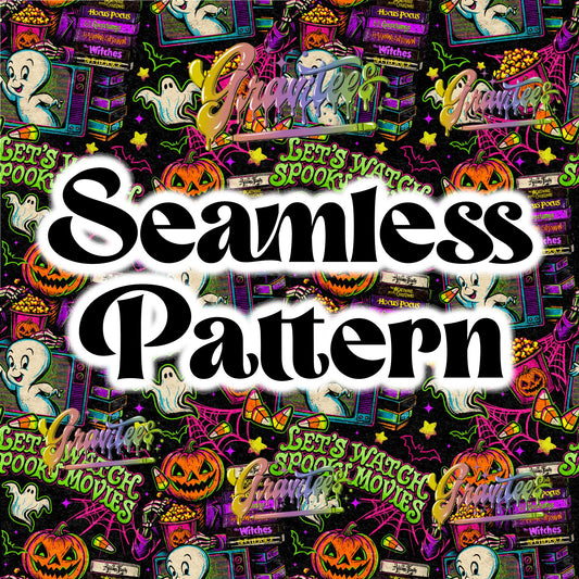 Let’s Watch Spooky Movies with Seamless Design Png for DTF or Shirt Printing, PNG Only!