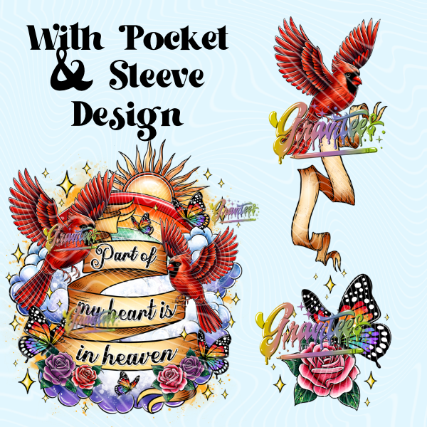 Part of My Heart is in Heaven with Pocket and Sleeve Designs Png, Cardinal Clipart, Memorial Clipart, Clipart for DTF or Shirt Printing, PNG Only!