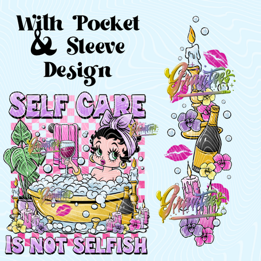 Self Care Betty With Sleeve Design Png, Cartoon Self Care Clipart, Trendy Self Care Clipart, Clipart for DTF or Shirt Printing, PNG Only!
