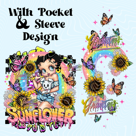 Sunflower Spring with Sleeve Design Png, Cartoon Spring Clipart, Trendy Spring Clipart, Clipart for DTF or Shirt Printing, PNG Only!