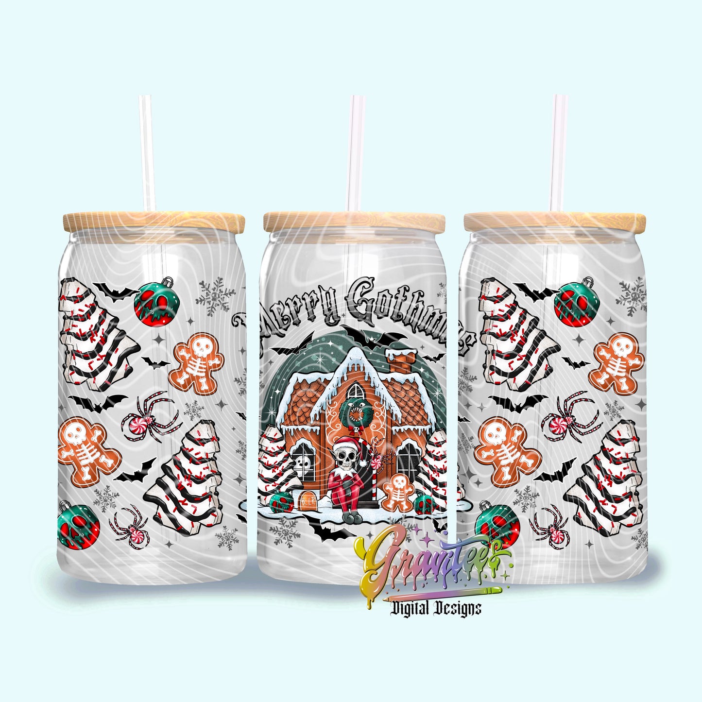 Merry Gotham’s Christmas 16oz Tumbler Template Design PNG, Christmas Design for UVDTF or Sublimation Printing PNG Only!