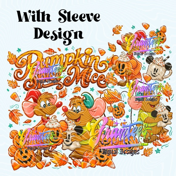 Pumpkin Mice with Sleeve Design Png for DTF or Shirt Printing, PNG Only!