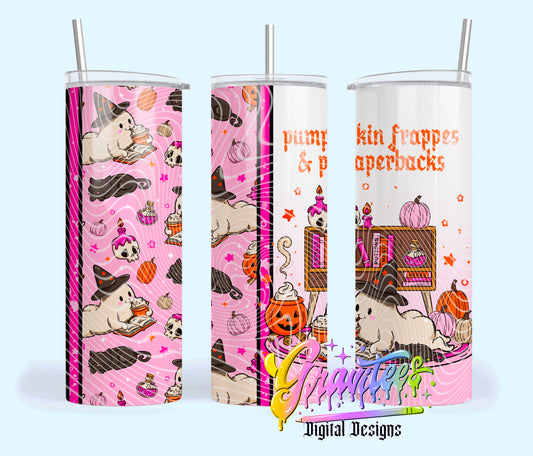 Pumpkin Frappes & Paperbacks Design 20oz Tumbler Template Design PNG,  for UVDTF or Sublimation Printing PNG Only!!