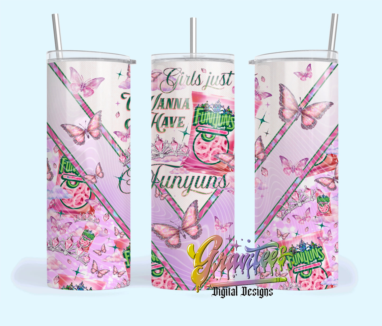 Girls Just Wanna Have Fun Chips 20oz Tumbler Template Design PNG,  for UVDTF or Sublimation Printing PNG Only!