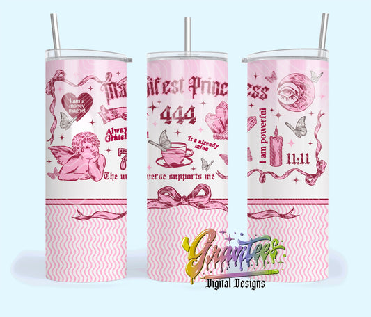 Manifest Princess 20oz Tumbler Template Design PNG,  for UVDTF or Sublimation Printing PNG Only!