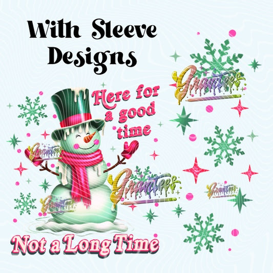 Here For A Good Time Snowman Christmas Design With Sleeve Design  for DTF or Sublimation Shirt Printing, PNG Only