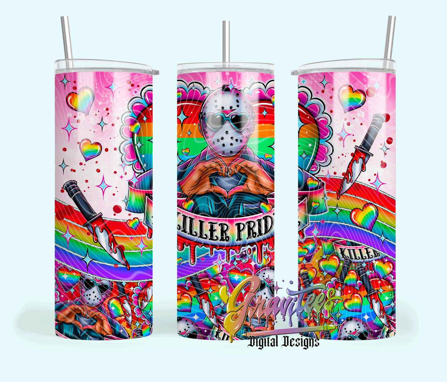Killer Pride Skinny Tumbler Template Png, Pride Tumbler Template for UVDTF or Sublimation Printing, PNG Only!