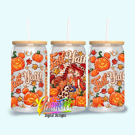 Fall Y’all Best Friends 16oz Tumbler Template  Png for UVDTF or Sublimation Printing, PNG Only!