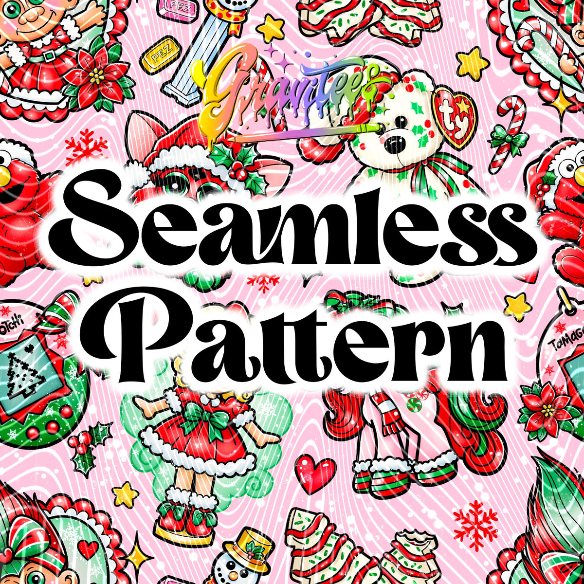 90’s Christmas Collage Seamless Design Png for DTF or Shirt Printing, PNG Only!