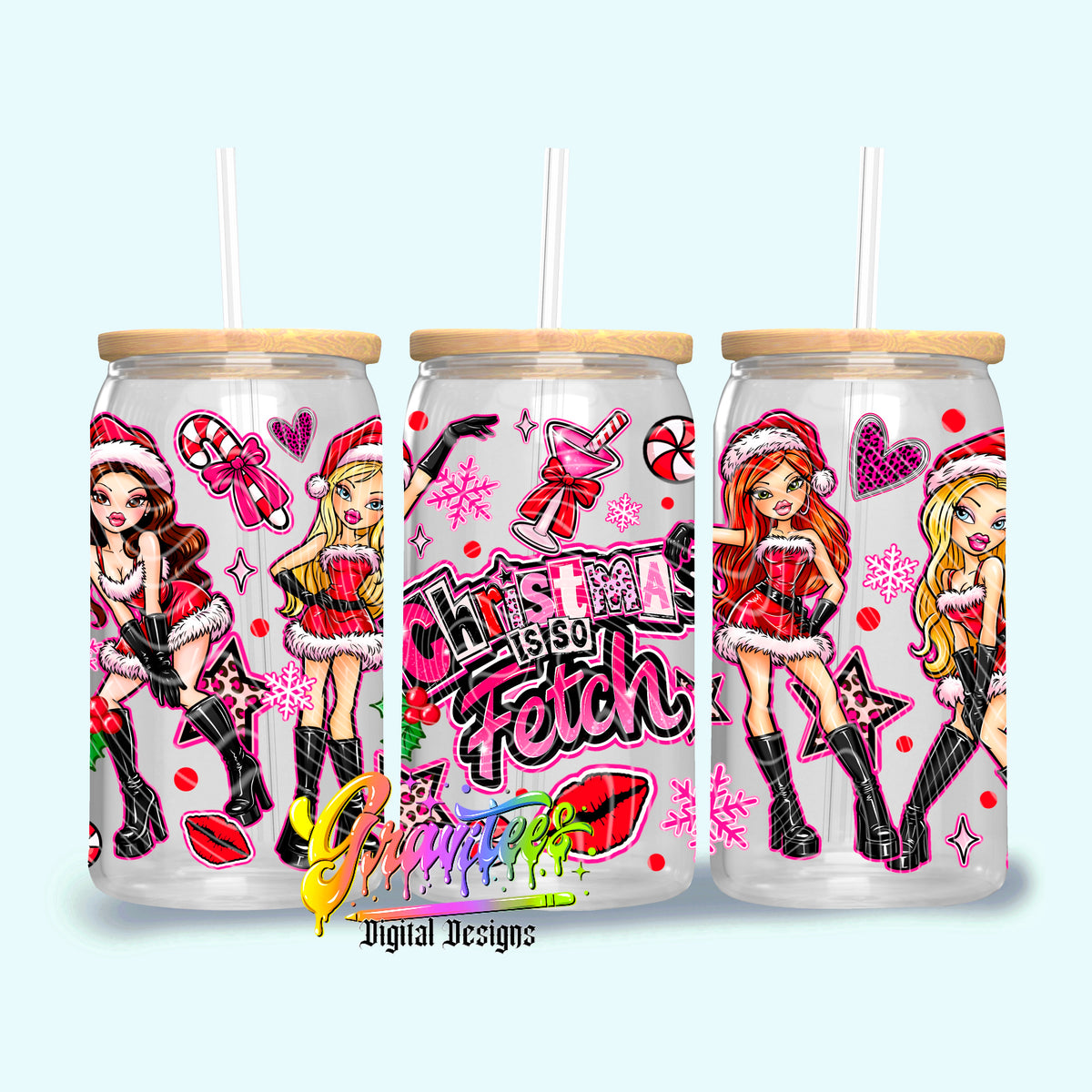 Fetch Christmas Dolls 16oz Tumbler Template  Png for UVDTF or Sublimation Printing, PNG Only!