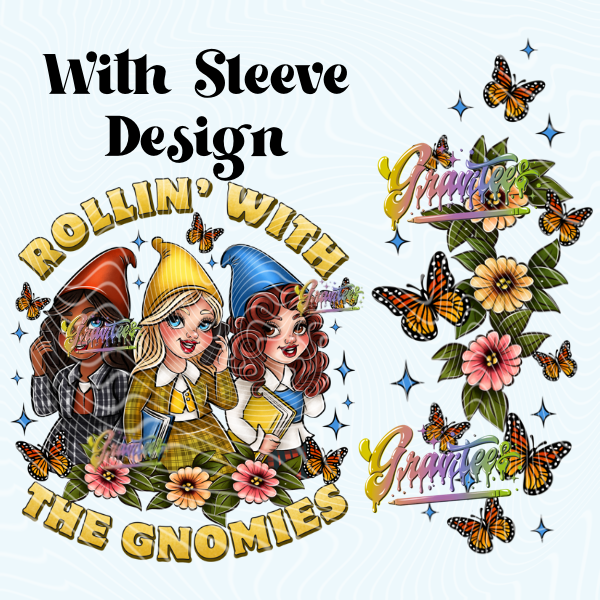 Gnomies with Sleeve Design Png, Spring Clipart, Trendy Spring Clipart, Clipart for DTF or Shirt Printing, PNG Only!