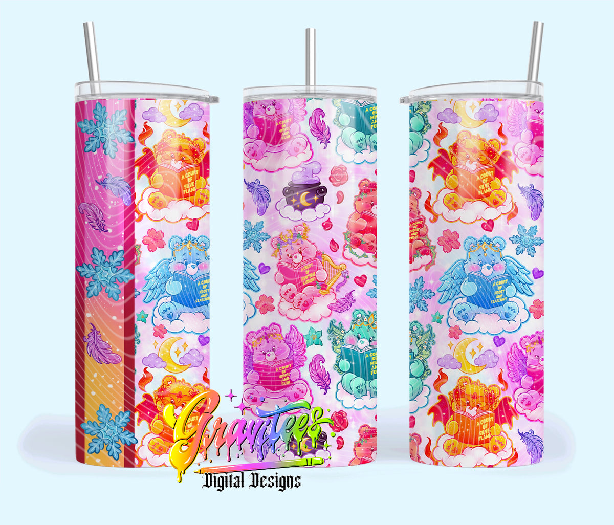 Fantasy Reading Bears 20oz Tumbler Template  Png for UVDTF or Sublimation Printing, PNG Only!