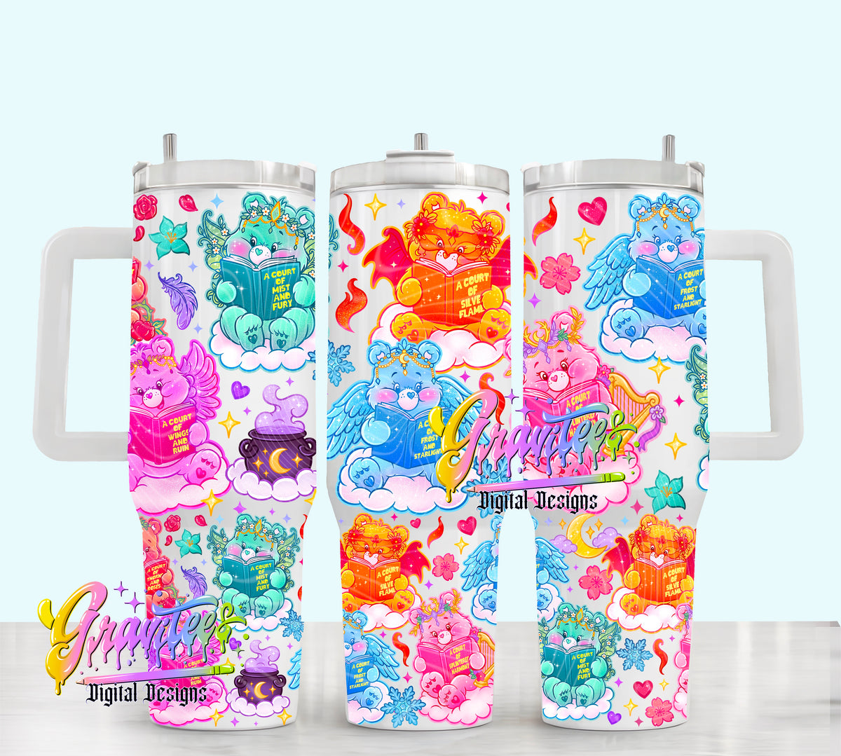 Fantasy Reading Bears 40oz Tumbler Template  Png for UVDTF or Sublimation Printing, PNG Only!