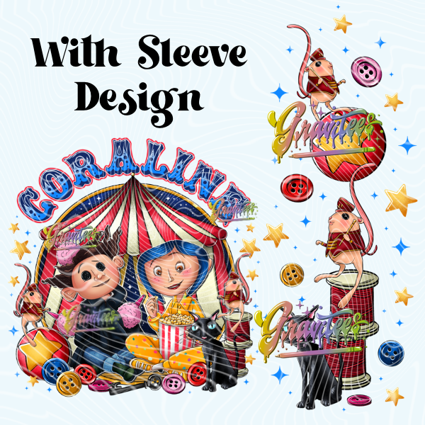 Circus Scene with Sleeve Design Png,  Circus Clipart, Trendy Movie Clipart for DTF  or Shirt Printing, PNG Only!