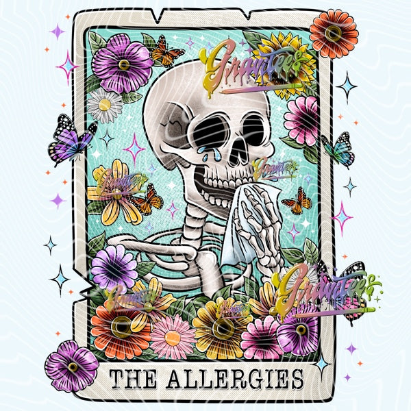The Allergies Tarot Skeleton Design Png, Tarot Clipart, Skeleton Clipart for DTF or Shirt Printing, PNG Only!